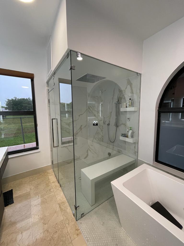 Frameless Steam Glass Shower Enclosure installation in Miami